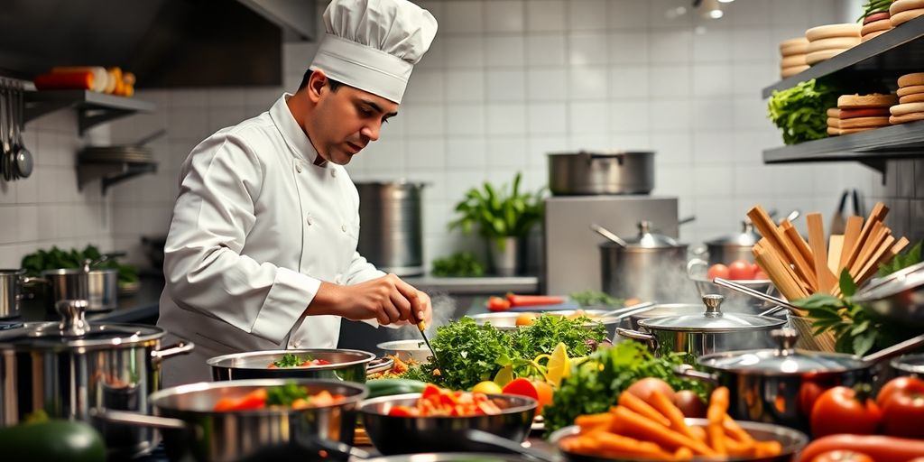 Sous Chef in action, preparing gourmet dishes in der Küche.