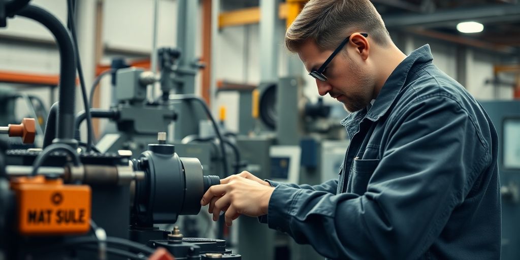 Fertigungsmechaniker bei der Arbeit in einer modernen Werkstatt.