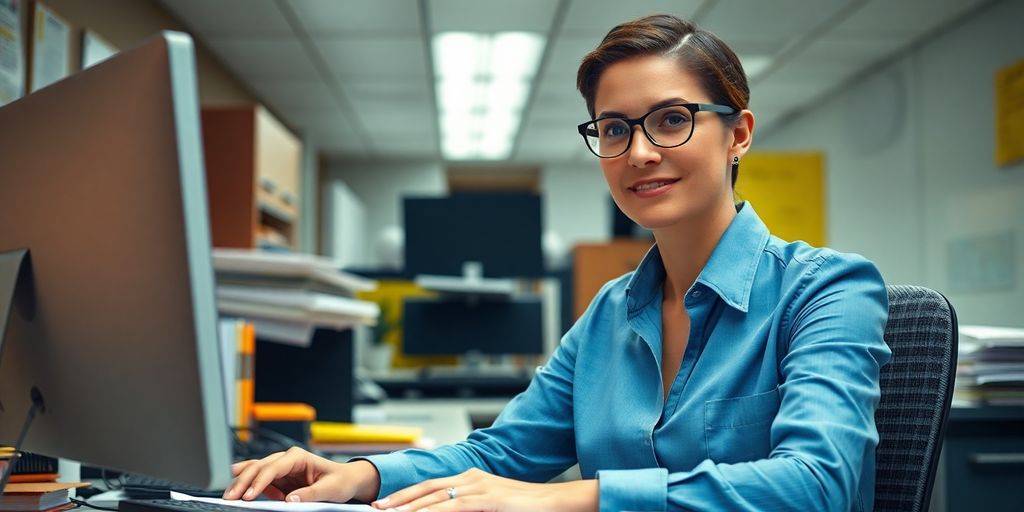 Personalsachbearbeiter bei der Arbeit mit Büromaterial.